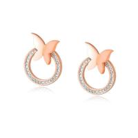 Titanium Steel Drop Earring, Butterfly, rose gold color plated, micro pave cubic zirconia & for woman, 18.5mm 