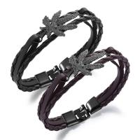 Zinc Alloy Bracelet, with PU Leather, Leaf, gun black plated, for man 44mm Approx 8 Inch 