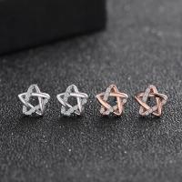 Sterling Silver Stud Earring, 925 Sterling Silver, Star, plated, micro pave cubic zirconia & for woman & hollow 