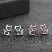 Sterling Silver Stud Earring, 925 Sterling Silver, Cat, plated, micro pave cubic zirconia & for woman 