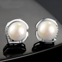 925 Sterling Silver Stud Earring, with Shell Pearl, for woman & with cubic zirconia 