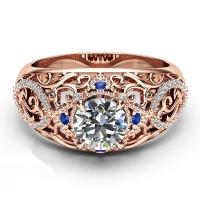 Rhinestone Brass Finger Ring, real rose gold plated & for woman & with rhinestone & hollow, 8mm 