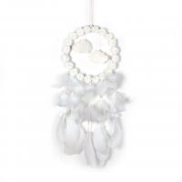 Feather Dream Catcher, with Cotton Thread & Velveteen & Crystal & ABS Plastic, with LED light, white 