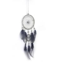Feather Dream Catcher, with Cotton Thread & Velveteen & Crystal & ABS Plastic, with LED light, black 
