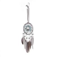 Feather Dream Catcher, with Cotton Thread & Velveteen & Synthetic Turquoise & Crystal, grey 