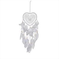 Feather Dream Catcher, with Cotton Thread & Velveteen & Wood & ABS Plastic, with LED light, white, 480mm 