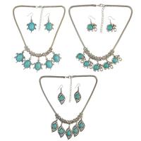 Turquoise Zinc Alloy Jewelry Sets, earring & necklace, with Synthetic Turquoise, with 2.8inch extender chain, antique silver color plated, vintage & snake chain & for woman     25mm Approx 17.5 Inch, Approx  18.5 Inch 