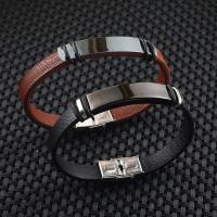 Titanium Steel Bracelet, with Leather, plated, Corrosion-Resistant & Korean style & Unisex & adjustable Approx 8.5 Inch 