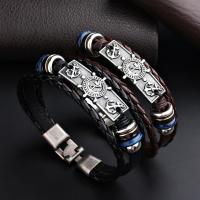 Titanium Steel Bracelet, with Leather, Anchor, plated, Corrosion-Resistant & Korean style & Unisex Approx 8 Inch 