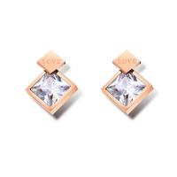 Titanium Steel Stud Earring, rose gold color plated, for woman & with cubic zirconia, 18mm 