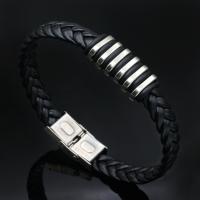 Titanium Steel Bracelet, with PU Leather, plated, Corrosion-Resistant & Korean style & Unisex Approx 8.5 Inch 