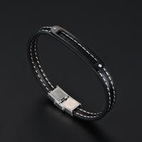 Titanium Steel Bracelet, with PU Leather, plated, Corrosion-Resistant & Unisex & adjustable Approx 8 Inch 