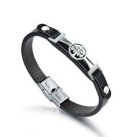 Titanium Steel Bracelet, with Leather, Tree, Corrosion-Resistant & Unisex & adjustable, 11mm Approx 8 Inch 