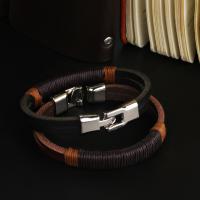 Titanstahl Armband, mit Leder, Korrosionsbeständig & unisex, keine, 10mm, 60mm, Länge:ca. 8 ZollInch, verkauft von Strang