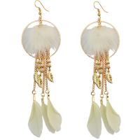Zinc Alloy Tassel Earring, with Feather, Feather, gold color plated, for woman 130mm 
