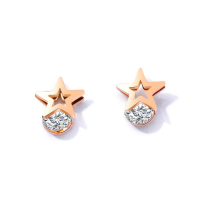 Titanium Steel Stud Earring, Star, rose gold color plated, for woman & with rhinestone, 12mm 