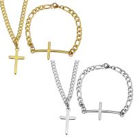 Fashion Stainless Steel Jewelry Sets, bracelet & necklace, Cross, plated, curb chain & for woman 5.5mm 6mm Approx 23 Inch, Approx 8.5 Inch 