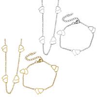 Fashion Stainless Steel Jewelry Sets, bracelet & necklace, with 2Inch extender chain, Heart, plated, oval chain & for woman 2mm 2mm Approx 20 Inch, Approx  6 Inch 