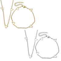 Fashion Stainless Steel Jewelry Sets, bracelet & necklace, with 2Inch extender chain, Heart, plated, oval chain & for woman 2mm 2mm Approx 20 Inch, Approx  7 Inch 