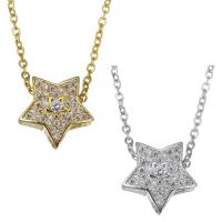 Stainless Steel Jewelry Necklace, with brass bail, with 2Inch extender chain, Star, plated, oval chain & micro pave cubic zirconia & for woman 1.5mm Approx 17 Inch 