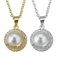 Stainless Steel Necklace, with brass bail & Glass Pearl, with 2Inch extender chain, plated, oval chain & micro pave cubic zirconia & for woman 1.5mm Approx 17 Inch 
