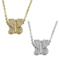 Stainless Steel Jewelry Necklace, with brass bail, with 2Inch extender chain, Butterfly, plated, oval chain & micro pave cubic zirconia & for woman 1.5mm Approx 17 Inch 