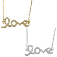 Stainless Steel Jewelry Necklace, with brass bail, with 2Inch extender chain, Alphabet Letter, word love, plated, oval chain & micro pave cubic zirconia & for woman 1.5mm Approx 17 Inch 