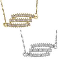 Cubic Zirconia Stainless Steel Necklace, with brass bail, with 2Inch extender chain, plated, oval chain & for woman & with cubic zirconia 1.5mm Approx 17 Inch 