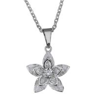 Cubic Zirconia Stainless Steel Necklace, with brass bail, with 2Inch extender chain, Flower, plated, oval chain & for woman & with cubic zirconia 1.5mm Approx 17 Inch 