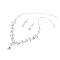 Rhinestone Zinc Alloy Jewelry Set, earring & necklace, with Crystal, Teardrop, silver color plated, for woman & faceted & with rhinestone 45mm Approx 22.8 Inch 