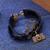 PU Leather Cord Bracelets, with Waxed Nylon Cord & Zinc Alloy, antique bronze color plated, charm bracelet & Unisex Approx 7 Inch 