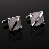 Brass Cufflinks, with Cats Eye, platinum plated, for man 