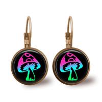 Zinc Alloy Lever Back Earring, with Glass, iron earring lever back clip, Flat Round, plated, time gem jewelry & Unisex & decal lead & cadmium free 