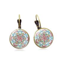 Zinc Alloy Lever Back Earring, with Glass, iron earring lever back clip, Flat Round, plated, time gem jewelry & Unisex & decal lead & cadmium free 