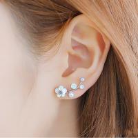 Zinc Alloy Stud Earring, with Plastic Pearl, Flower, plated, for woman & enamel 
