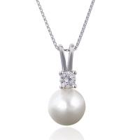 Cultured Pearl Sterling Silver Pendants, 925 Sterling Silver, with Freshwater Pearl, natural, with cubic zirconia Approx 2-3mm 