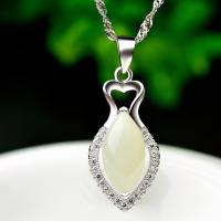 925 Sterling Silver Pendant, with Hetian Jade, natural, micro pave cubic zirconia Approx 3-5mm 