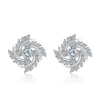 Sterling Silver Stud Earring, argent sterling 925, fleur, Plaqué de platine, pavé de micro zircon & pour femme Vendu par paire