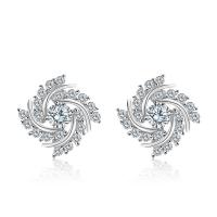 Sterling Silver Stud Earring, 925 Sterling Silver, Flower, platinum plated, micro pave cubic zirconia & for woman 