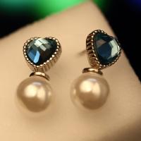 925 Sterling Silver Stud Earring, with Shell Pearl, Heart, natural, for woman & with cubic zirconia  