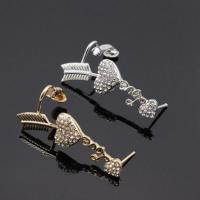 Brass Clip Earring, Heart, plated, for woman & with rhinestone 45mm 