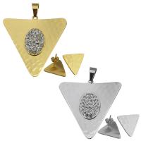 Stainless Steel Jewelry Set, pendant & earring, with Rhinestone Clay Pave, Triangle, plated, for woman Approx 