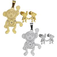 Rhinestone stainless steel Jewelry Set, pendant & earring, Monkey, plated, for woman & with rhinestone Approx 