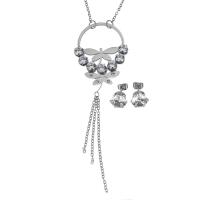 Joyería de acero inoxidable de diamantes de imitación, pendiente & collar, cadena oval & para mujer & con diamantes de imitación, color original, 36x53mm, 2mm, 9mm, longitud:aproximado 18 Inch, Vendido por Set