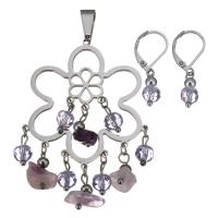 Stainless Steel Jewelry Set, pendant & earring, with Crystal & Amethyst, for woman & faceted, original color 28mm Approx 