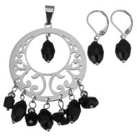 Stainless Steel Jewelry Set, pendant & earring, with Crystal, for woman & faceted, original color 29mm Approx 