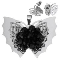 Stainless Steel Jewelry Set, pendant & earring, with Crystal, Butterfly, for woman & faceted, original color  Approx 