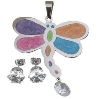 Rhinestone stainless steel Jewelry Set, pendant & earring, for woman & enamel & with rhinestone, original color 9mm Approx 