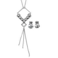 Joyería de acero inoxidable de diamantes de imitación, pendiente & collar, cadena oval & para mujer & con diamantes de imitación, color original, 34x55mm, 2mm, 9mm, longitud:aproximado 18 Inch, Vendido por Set