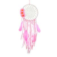 Fashion Dream Catcher, Feather, with Cotton Thread & Velveteen & Lace & Cloth & Satin Ribbon & Iron, pink 
